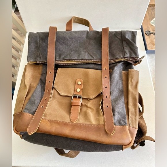 canvas and leather foldover backpack Waxed A stylish and functional backpack made from canvas Canvas Leather Backpack | 50